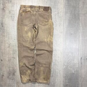 brown and cream distressed element embroidered skater jeans